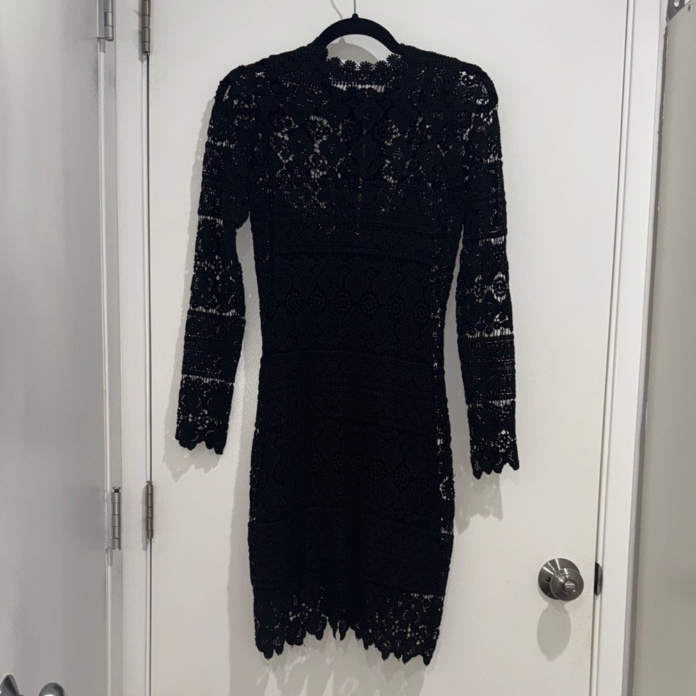 Zara Black Crochet Lace Long-Sleeve Dress